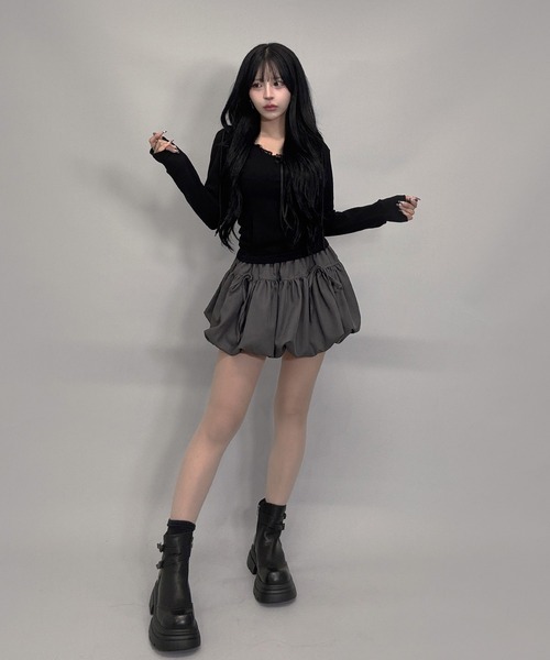 FOLLOWIN（フォロウィン）の「２color /サイドベルトヴィンテージグラデーション厚底ショートブーツ（ブーツ・レディース・ブラウン/ブラック・LARGE/MEDIUM/SMALL）」の3枚目の写真