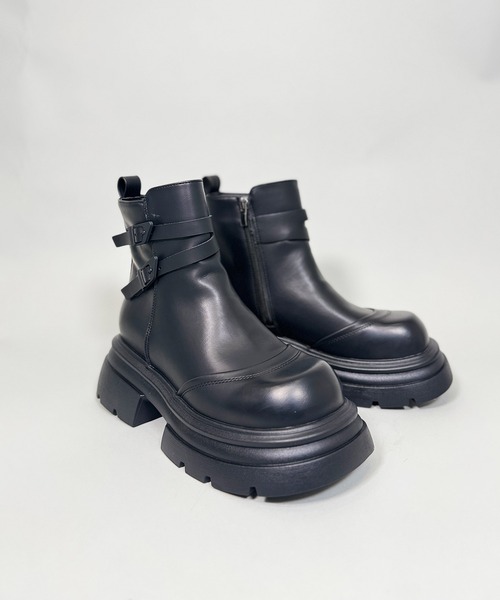 FOLLOWIN（フォロウィン）の「２color /サイドベルトヴィンテージグラデーション厚底ショートブーツ（ブーツ・レディース・ブラウン/ブラック・LARGE/MEDIUM/SMALL）」の17枚目の写真