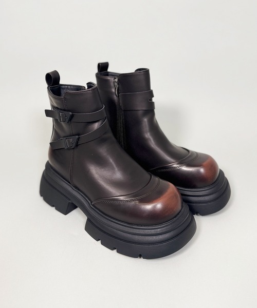 FOLLOWIN（フォロウィン）の「２color /サイドベルトヴィンテージグラデーション厚底ショートブーツ（ブーツ・レディース・ブラウン/ブラック・LARGE/MEDIUM/SMALL）」の21枚目の写真
