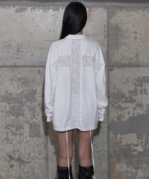 FANCY CLUB(ファンシークラブ)の「A'GEM/9 × .kom 『FANCY CLUB/ファンシークラブ』 BACK CROSS OVER FIT COLLAR TEE/バッククロス オーバーフィット 長袖Tシャツ(Tシャツ/カットソー・レディース・ブラック/ホワイト・FREE)」の5枚目の写真
