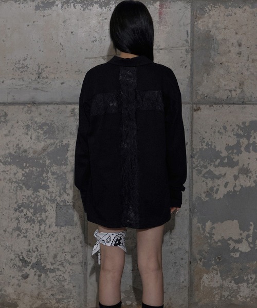 FANCY CLUB(ファンシークラブ)の「A'GEM/9 × .kom 『FANCY CLUB/ファンシークラブ』 BACK CROSS OVER FIT COLLAR TEE/バッククロス オーバーフィット 長袖Tシャツ(Tシャツ/カットソー・レディース・ブラック/ホワイト・FREE)」の13枚目の写真