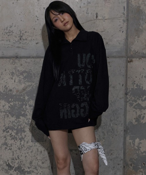 FANCY CLUB(ファンシークラブ)の「A'GEM/9 × .kom 『FANCY CLUB/ファンシークラブ』 BACK CROSS OVER FIT COLLAR TEE/バッククロス オーバーフィット 長袖Tシャツ(Tシャツ/カットソー・レディース・ブラック/ホワイト・FREE)」の9枚目の写真