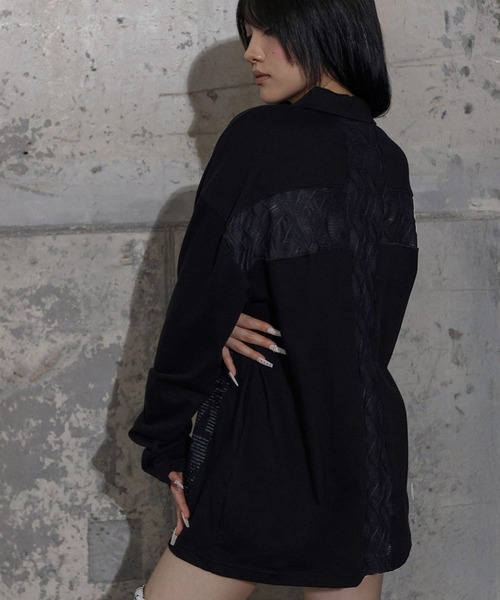 FANCY CLUB(ファンシークラブ)の「A'GEM/9 × .kom 『FANCY CLUB/ファンシークラブ』 BACK CROSS OVER FIT COLLAR TEE/バッククロス オーバーフィット 長袖Tシャツ(Tシャツ/カットソー・レディース・ブラック/ホワイト・FREE)」の10枚目の写真
