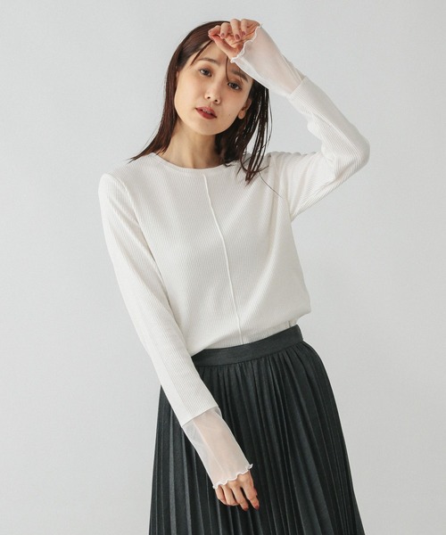 GLOBAL WORK（グローバルワーク）の「Beauteeシアー切り替え長袖/587687（Tシャツ/カットソー・レディース・ブラック/ライトグレー/ホワイト/ホワイト系その他2・MEDIUM/LARGE）」の8枚目の写真