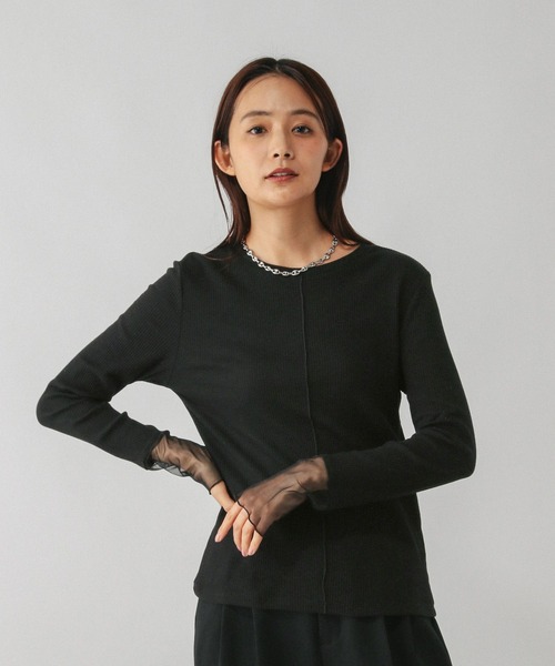 GLOBAL WORK（グローバルワーク）の「Beauteeシアー切り替え長袖/587687（Tシャツ/カットソー・レディース・ブラック/ライトグレー/ホワイト/ホワイト系その他2・MEDIUM/LARGE）」の12枚目の写真