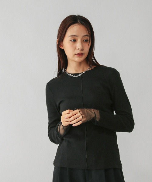 GLOBAL WORK（グローバルワーク）の「Beauteeシアー切り替え長袖/587687（Tシャツ/カットソー・レディース・ブラック/ライトグレー/ホワイト/ホワイト系その他2・MEDIUM/LARGE）」の16枚目の写真