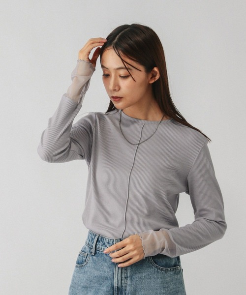 GLOBAL WORK（グローバルワーク）の「Beauteeシアー切り替え長袖/587687（Tシャツ/カットソー・レディース・ブラック/ライトグレー/ホワイト/ホワイト系その他2・MEDIUM/LARGE）」の19枚目の写真