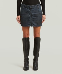 MINI MOTO SKIRT/ジップディテールウォッシュド加工デニムミニスカート