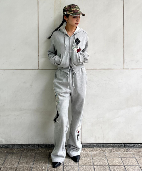 OPEN YY / オープンワイワイ】Knitted ARGYLE PATCHED HOODIE