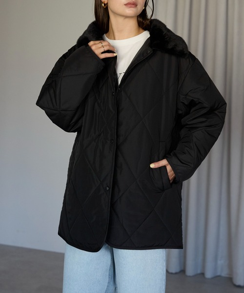 TRIANGLE PALETTE（トライアングルパレット）の「衿ファー付きキルトジャケット（その他アウター・レディース・ブラウン/ベージュ/ブラック/アイボリー・FREE）」の6枚目の写真