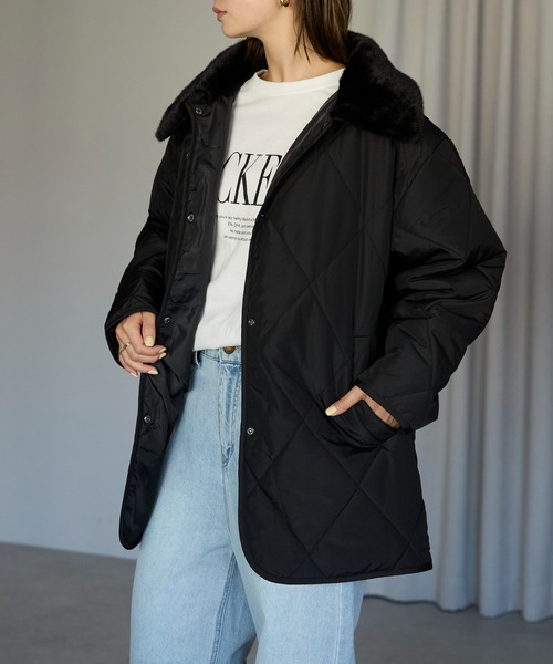 TRIANGLE PALETTE（トライアングルパレット）の「衿ファー付きキルトジャケット（その他アウター・レディース・ブラウン/ベージュ/ブラック/アイボリー・FREE）」の8枚目の写真