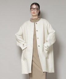 イエナ／美品❤️軽量ラムウール100%ノーカラーコクーンコート アイボリーベージュ IENA ラムウールノーカラーロングコート 新品 イエナ : サリュカ