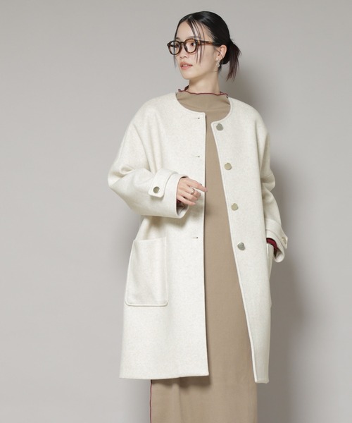 NANO universe(ナノユニバース)の「ノーカラーコクーンミドルコート(ノーカラーコート・レディース・ブラック/アイボリー/グレー・FREE)」の4枚目の写真