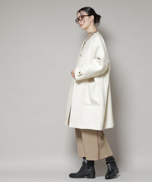 セール】ノーカラーコクーンミドルコート（ノーカラーコート）｜NANO