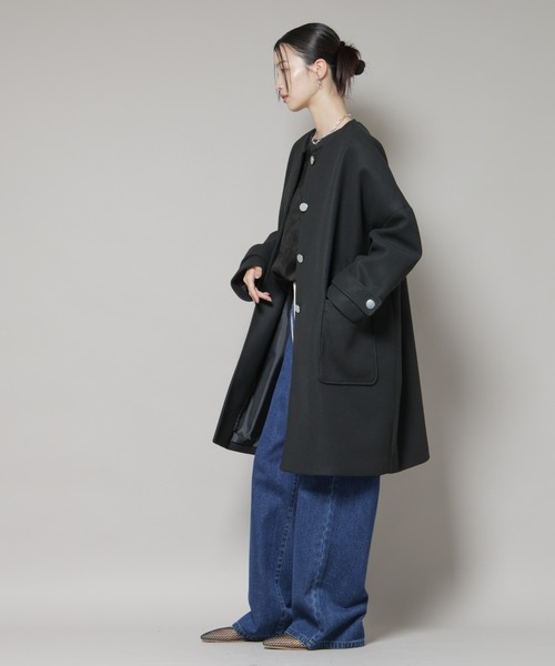 NANO universe(ナノユニバース)の「ノーカラーコクーンミドルコート(ノーカラーコート・レディース・ブラック/アイボリー/グレー・FREE)」の20枚目の写真