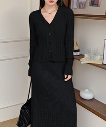 Diosfront | ショート丈ケーブルニットカーディガンセットアップ(セットアップ)