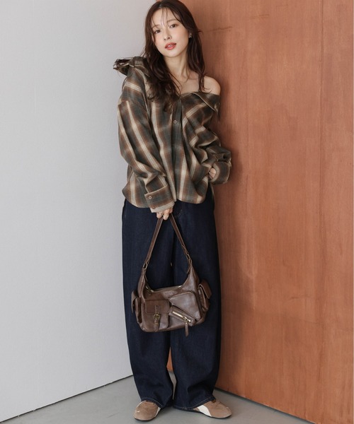 AMELY(エミリー)の「3wayチェックシャツ(シャツ/ブラウス・レディース・オレンジ/ブラウン/ブルー/ブラック・フリー)」の2枚目の写真