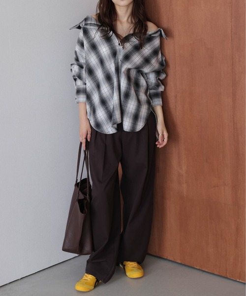 AMELY(エミリー)の「3wayチェックシャツ(シャツ/ブラウス・レディース・オレンジ/ブラウン/ブルー/ブラック・フリー)」の12枚目の写真