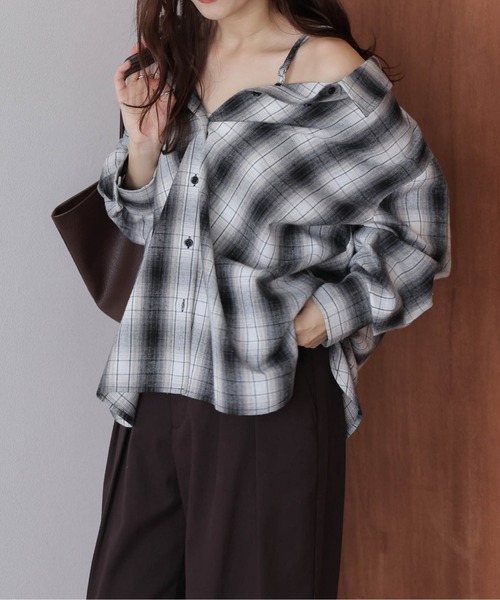 AMELY(エミリー)の「3wayチェックシャツ(シャツ/ブラウス・レディース・オレンジ/ブラウン/ブルー/ブラック・フリー)」の9枚目の写真