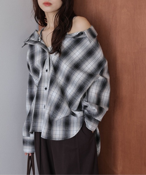 AMELY(エミリー)の「3wayチェックシャツ(シャツ/ブラウス・レディース・オレンジ/ブラウン/ブルー/ブラック・フリー)」の10枚目の写真
