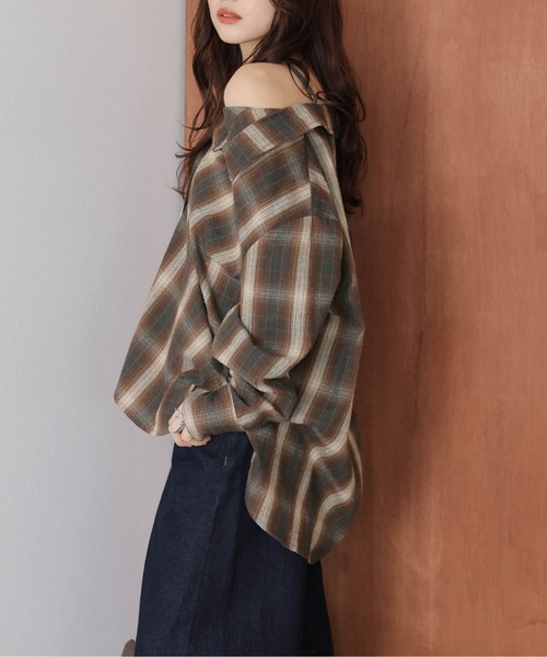 AMELY(エミリー)の「3wayチェックシャツ(シャツ/ブラウス・レディース・オレンジ/ブラウン/ブルー/ブラック・フリー)」の13枚目の写真