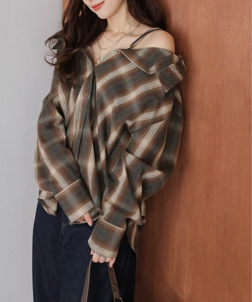 AMELY(エミリー)の「3wayチェックシャツ(シャツ/ブラウス・レディース・オレンジ/ブラウン/ブルー/ブラック・フリー)」の15枚目の写真