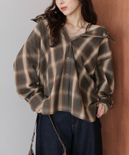 AMELY(エミリー)の「3wayチェックシャツ(シャツ/ブラウス・レディース・オレンジ/ブラウン/ブルー/ブラック・フリー)」の16枚目の写真