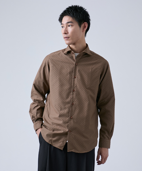 B.C STOCK(ベーセーストック)の「フロッキープリント スポーツシャツ(シャツ/ブラウス・メンズ・ブラック/ベージュ・MEDIUM/LARGE)」の2枚目の写真