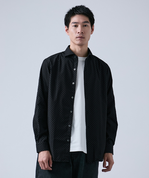 B.C STOCK(ベーセーストック)の「フロッキープリント スポーツシャツ(シャツ/ブラウス・メンズ・ブラック/ベージュ・MEDIUM/LARGE)」の1枚目の写真