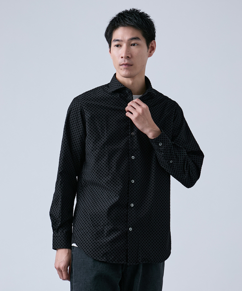 B.C STOCK(ベーセーストック)の「フロッキープリント スポーツシャツ(シャツ/ブラウス・メンズ・ブラック/ベージュ・MEDIUM/LARGE)」の4枚目の写真