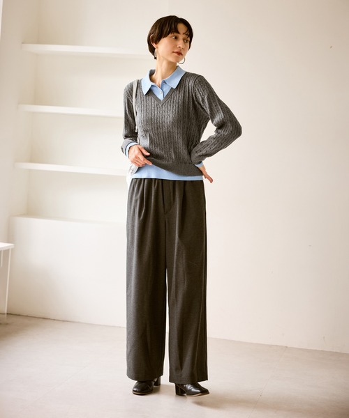 ROPE' PICNIC(ロペピクニック)の「【新色追加】フェイクレイヤードニットプルオーバー(ニット/セーター・レディース・ネイビー/グレー/レンガ/ダークブラウン・FREE)」の6枚目の写真