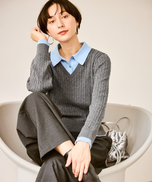 セール】【新色追加】フェイクレイヤードニットプルオーバー（ニット