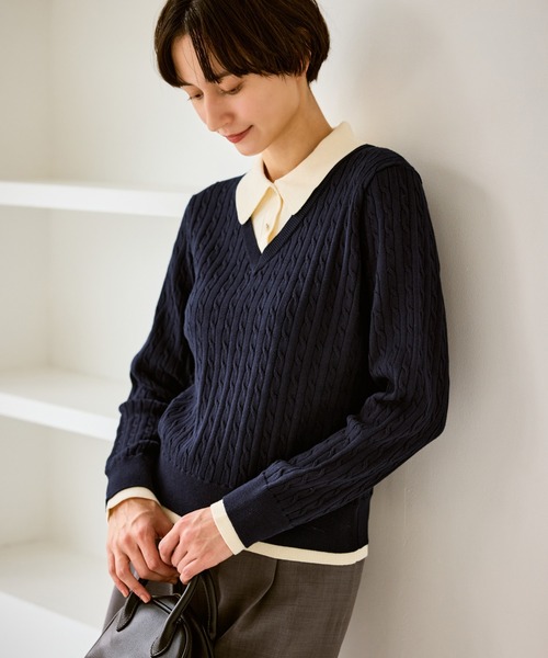 ROPE' PICNIC(ロペピクニック)の「【新色追加】フェイクレイヤードニットプルオーバー(ニット/セーター・レディース・ネイビー/グレー/レンガ/ダークブラウン・FREE)」の18枚目の写真