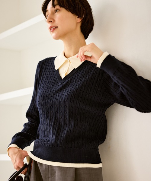 ROPE' PICNIC(ロペピクニック)の「【新色追加】フェイクレイヤードニットプルオーバー(ニット/セーター・レディース・ネイビー/グレー/レンガ/ダークブラウン・FREE)」の19枚目の写真