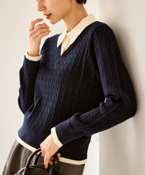 セール】【新色追加】フェイクレイヤードニットプルオーバー（ニット