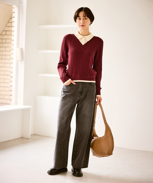 ROPE' PICNIC(ロペピクニック)の「【新色追加】フェイクレイヤードニットプルオーバー(ニット/セーター・レディース・ネイビー/グレー/レンガ/ダークブラウン・FREE)」の21枚目の写真