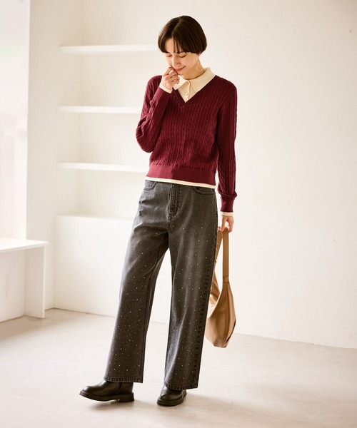 ROPE' PICNIC(ロペピクニック)の「【新色追加】フェイクレイヤードニットプルオーバー(ニット/セーター・レディース・ネイビー/グレー/レンガ/ダークブラウン・FREE)」の22枚目の写真