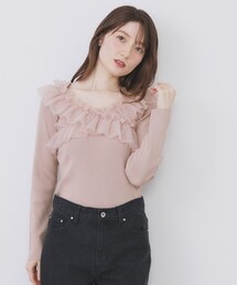 microwaveフリル付きピンクチュールトップス チュール」に該当するトップス（ピンク/桃色系・フリル）ファッション