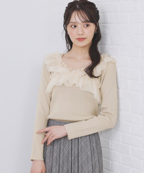 index（インデックス）の「クロスチュールフリルリブニット【洗濯機OK/抗ピル】（ニット/セーター・レディース・チャコールグレー/ナチュラル/ベビーピンク/ブラック系7・36/38/40）」の19枚目の写真