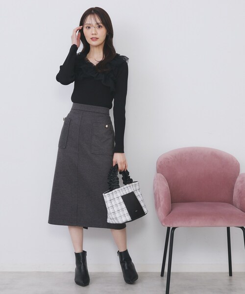 セール】クロスチュールフリルリブニット【洗濯機OK/抗ピル】（ニット