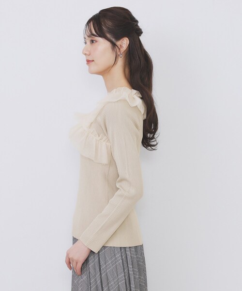 index（インデックス）の「クロスチュールフリルリブニット【洗濯機OK/抗ピル】（ニット/セーター・レディース・チャコールグレー/ナチュラル/ベビーピンク/ブラック系7・36/38/40）」の7枚目の写真