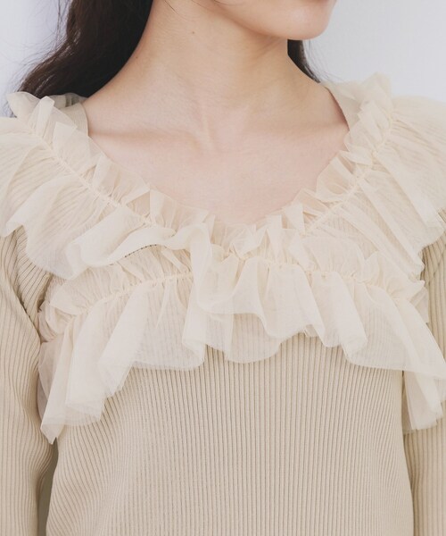 index（インデックス）の「クロスチュールフリルリブニット【洗濯機OK/抗ピル】（ニット/セーター・レディース・チャコールグレー/ナチュラル/ベビーピンク/ブラック系7・36/38/40）」の9枚目の写真