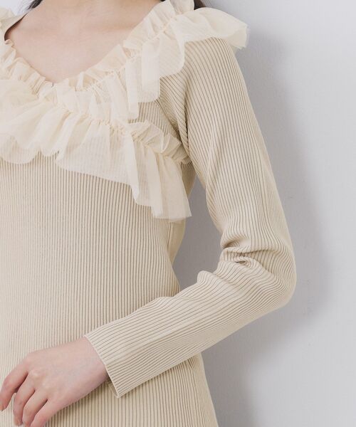 index（インデックス）の「クロスチュールフリルリブニット【洗濯機OK/抗ピル】（ニット/セーター・レディース・チャコールグレー/ナチュラル/ベビーピンク/ブラック系7・36/38/40）」の10枚目の写真