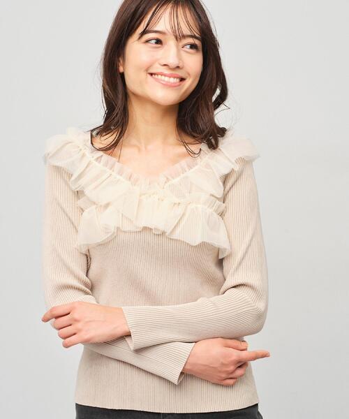 index（インデックス）の「クロスチュールフリルリブニット【洗濯機OK/抗ピル】（ニット/セーター・レディース・チャコールグレー/ナチュラル/ベビーピンク/ブラック系7・36/38/40）」の12枚目の写真