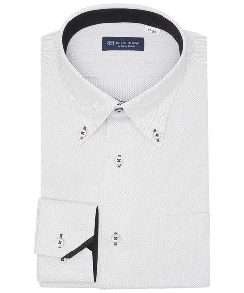 TOKYO SHIRTS(トウキョウシャツ)の「形態安定ノンアイロン ボタンダウン 長袖ストレッチビジネスワイシャツ(ビジネスシャツ・メンズ・グレー・首回り37cm-裄丈80cm/首回り39cm-裄丈80cm/首回り39cm-裄丈84cm/首回り41cm-裄丈82cm/首回り41cm-裄丈86cm/首回り42cm-裄丈82cm/首回り42cm-裄丈86cm/首回り43cm-裄丈82cm/首回り43cm-裄丈86cm)」の1枚目の写真
