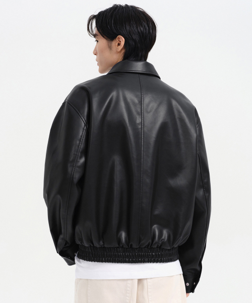 MUSINSA STANDARD（ムシンサスタンダード）の「シンセティックレザーオーバーサイズエビエータージャケット[ブラック]（ライダースジャケット・メンズ・その他・MEDIUM/LARGE/X-LARGE/XX-LARGE）」の3枚目の写真