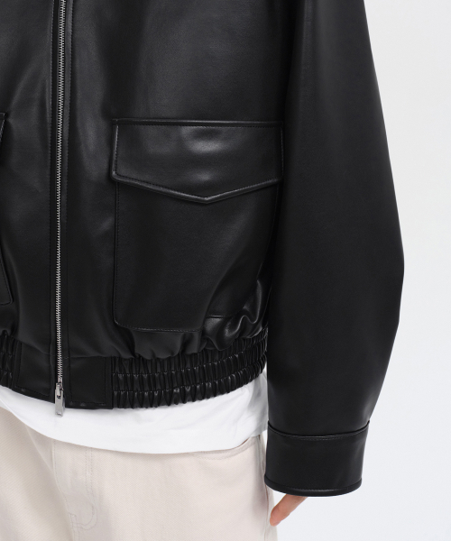 シンセティックレザーオーバーサイズエビエータージャケット[ブラック