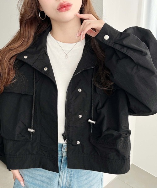 moment+（モーメントプラス）の「ナイロンワッシャースタンドショートジャケット（ミリタリージャケット・レディース・ブラック/アイボリー/グレー・M）」の8枚目の写真