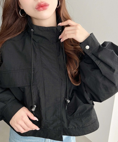 moment+（モーメントプラス）の「ナイロンワッシャースタンドショートジャケット（ミリタリージャケット・レディース・ブラック/アイボリー/グレー・M）」の13枚目の写真