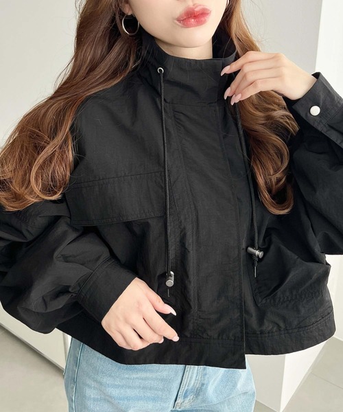 moment+（モーメントプラス）の「ナイロンワッシャースタンドショートジャケット（ミリタリージャケット・レディース・ブラック/アイボリー/グレー・M）」の7枚目の写真